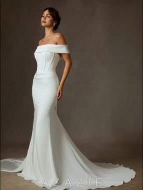 NWT Azazie Grace Detachable Off-Shoulder Mermaid Wedding Gown Size 2 Org. $369